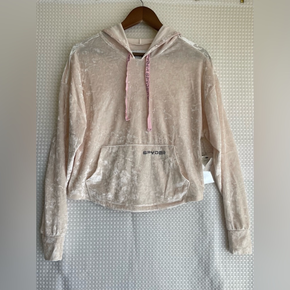 Spyder Women's Performance‎ Comfort Velvet Velour Crop Hoodie NWT Pink Small